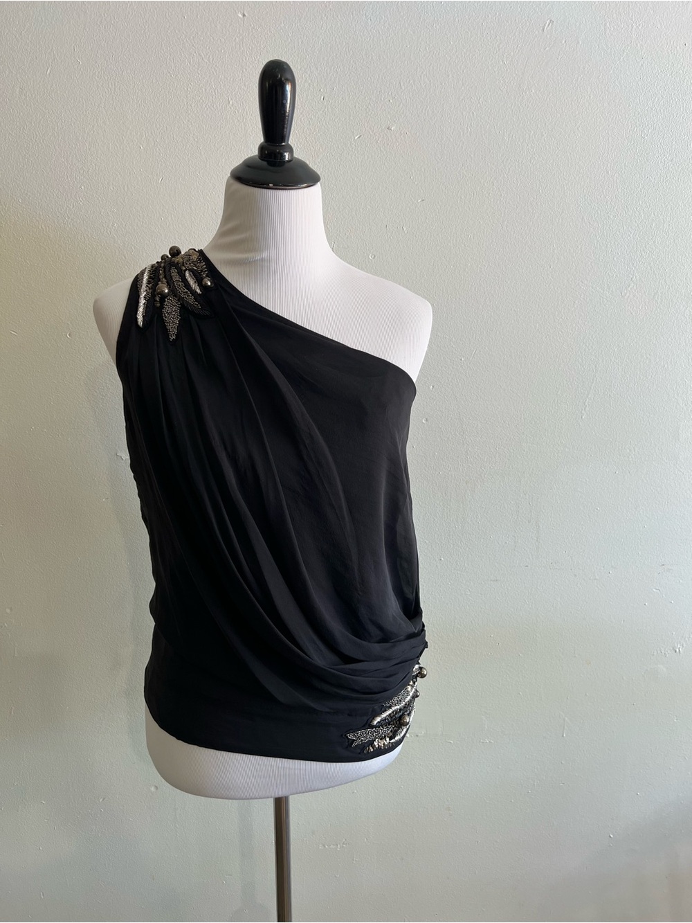 Castle Starr Black one shoulder top — Beaded